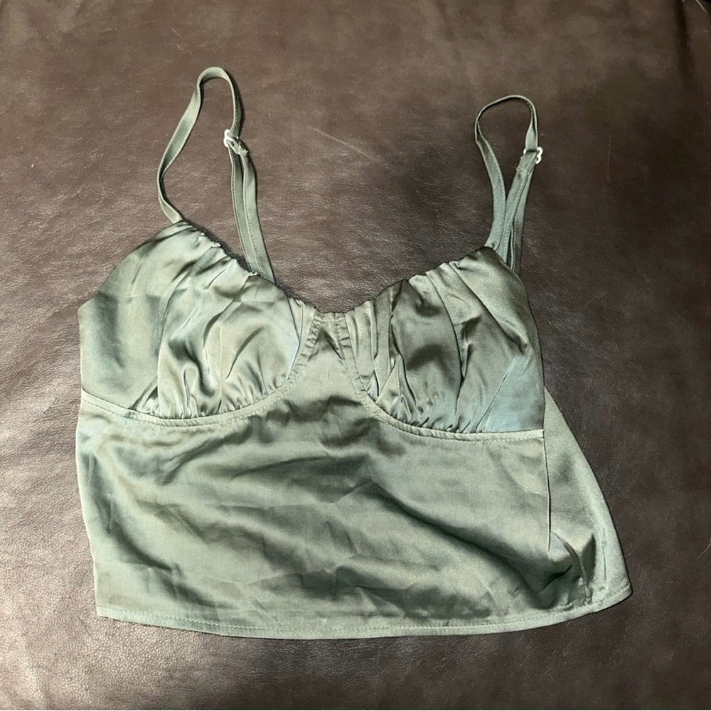 Satin Crop Top in Sage Green